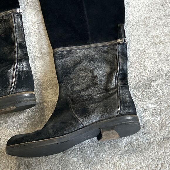 Eileen Fisher Boots Womens 7.5 Black Suede Metallic Tall Zipper Convertible - Picture 3 of 11